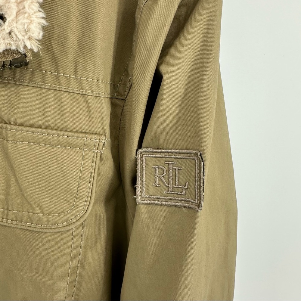 Lauren Ralph Lauren Waxed Field Jacket Faux Shearling Trim Utility equestrian - Picture 4 of 9